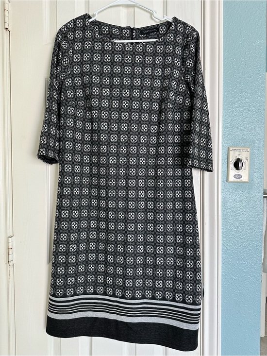 Cortigiani Dresses & Skirts - Cortigiani Elbow Sleeve Stretch Sheath Dress black and white geometric size L